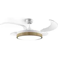 Ufesa Deckenventilator Seoul, DC-Motor 40W, leise und effizient, 106 cm, integrierte LED-Leuchte 48 cm, 4 einziehbare Flügel, 3 Lichtfarben, 6 Geschwindigkeiten, Timer, Fernbedienung, Weiß/Holz
