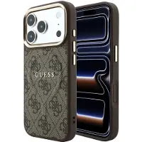 GUESS PU-Leder 4G Golddruck Prägung MagSafe Hülle für iPhone 18 Pro Max Braun