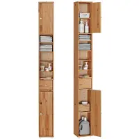 SoBuy Hoher Badezimmerschrank BZR34-II-SH 20 x 20 x 180 cm – Massives Zedernholz – Holzfarbe