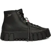 Tommy Hilfiger Plateausneaker TOMMY JEANS "TJW PLATFORM SNEAKER LEATHER MC", Damen, Gr. 38, Textil, schwarz, Leder, Schuhe Plateausneaker, Schnürboots mit trendigem Charm