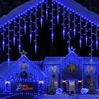 Lapamax LED Eiszapfen Lichterkette Eisregen Lichtervorhang Weihnachtsbeleuchtung 8 Modus für Außen Weihnachten Traufe Fenster Deko, Blau