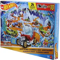 Hot Wheels Adventskalender 2026, 10 Spielzeugfahrzeuge im Maßstab 1:64, 14 Zubehörteile und 10 Clips zum Befestigen, Fahrzeug, 3 Jahr(e), Kunststoff, Metall, Mehrfarbig