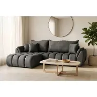 WFL GROUP Ecksofa 280x184 cm mit Schlaffunktion & Bettkasten – Grau Samt – L-Sofa Universell Links/Rechts Montierbar, Schlafsofa mit Liegefläche 230x149 cm, inkl. 2 Rückenkissen & 3 Dekokissen
