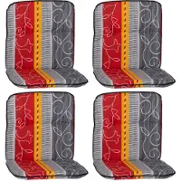 NYVI Niedriglehner Auflagen Hawaii 4er Set - 96x47 cm Grau Rot Gelb Ranke - Gartenmöbel Auflage mit 5 cm Polster und Gummi-Halteband