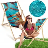 AllBags Liegestuhl klappbar aus Holz mit Palmen- und blauem Himmel Motiv – Klappstuhl Klappliege Sonnenstuhl Strandstuhl Gartenliege