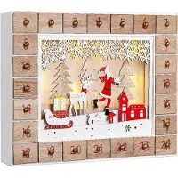 Spiel Werk Adventskalender zum selbst Befüllen Nachhaltig LED warmweiß 24 Türchen Weihnachtskalender DIY Holz Kinder Wiederverwendbar Schlitten