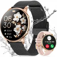 Sanorum Smartwatch Damen 4.7mm ultradünn mit 120+ Sportmodi/Pulsuhr/Blutdruck,1,43″ AMOLED,SpO2/Schlafmonitor,Zyklus,Stressmessung,20 Tage Akku,P68,Geschenk