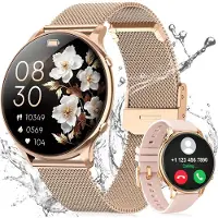 Sanorum Smartwatch Damen 4.7mm ultradünn mit 120+ Sportmodi/Pulsuhr/Blutdruck,1,43″ AMOLED,SpO2/Schlafmonitor,Zyklus,Stressmessung,20 Tage Akku,P68,Geschenk