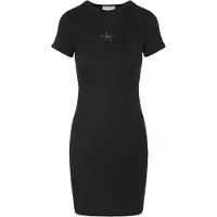 Calvin Klein Jeans Short Sleeve Monologo 2x2 Baby Rib Dress Black Größe: L | Minikleider Outlet | Damen | Schwarz