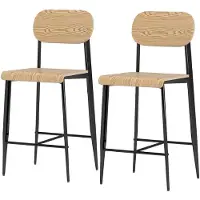 HOMCOM Barhocker 2er Set, Barstuhl mit Metallgestell, Küchenstuhl Naturholz