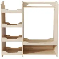 OKWISH Kindergarderobe aus MDF und Kiefernholz in Natur, 110x39x110 cm, mit Kleiderstange, 4 offenen Regalen und Sitzbereich