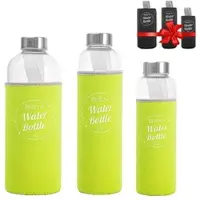 BEM Water Bottle-SET: 3 x Trinkflaschen je in schwarzer Hülle +