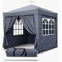 Quick Star Faltpavillon 2,5 x 2,5 m Smoky Grau, 4 Easy-Klett Seitenwände (2 Reißverschlüsse, 2 Fenster), Pop Up Pavillon Faltbar, mit Tragetasche