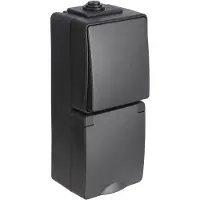 ION Industries Aufputz-Kombination Steckdose und Wechselschalter - IP55 Spritzwasserdicht - Mit Schutzkontakt - Vertikal - Max. 16A - Für Außenbereich - Mattschwarz - 65x150x53mm