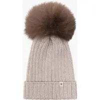 Huttelihut Mütze aus Merinowolle mit Alpaka-Bommeln, Camel Melange, 54