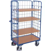 Variofit Dreiwandwagen, hoch und vergittert mit 4 Etagen 1000x600mm Enzianblau RAL 5016