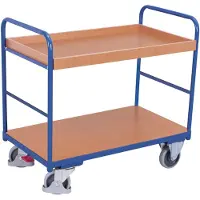 Variofit Etagenwagen, niedrig mit 2 Ladeflächen und Rand 965x655mm Enzianblau RAL 5016