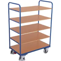 Variofit Etagenwagen, hoch mit 5 Ladeflächen 850x500mm Enzianblau RAL 5016