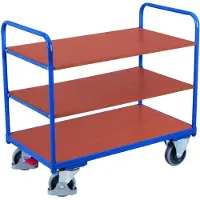 Variofit Etagenwagen, niedrig mit 3 Ladeflächen 850x500mm Enzianblau RAL 5016