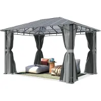 TOOLPORT Gartenpavillon 3x4 m Alu-Rahmen, Polycarbonat Dach ca. 8mm, grau - mit Seitenteilen und Moskitonetzen