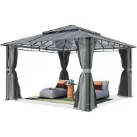TOOLPORT Gartenpavillon 4x4 m Alu-Rahmen, Polycarbonat Dach ca. 8mm, grau - mit Seitenteilen und Moskitonetzen