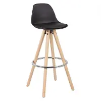 Woltu Barhocker Küchenstuhl aus Kunstleder Holzgestell mit Lehne + Fußstütze, Schwarz