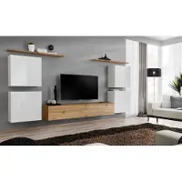 AEA Garnitur Set 7tlg Luxus Wohnwand Braun TV Ständer Wandschrank Holz