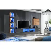 AEA Wohnzimmer Wohnwand Grau Modern Möbel TV-Ständer Wandschrank Regale