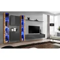 AEA Luxus Komplett Set 6tlg Wohnwand Grau TV-Ständer Wandschrank Sideboard Modern