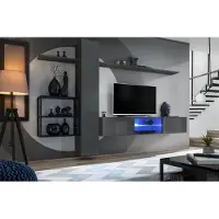 AEA Wohnzimmermöbel Wohnwand 270 cm Wandschrank Einrichtung Grau Luxus Wand Regale