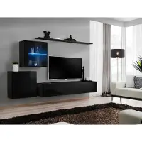 AEA Luxus Schwarz Wohnwand 2x Wandschrank Wohnmöbel Wohnzimmermöbel
