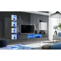 AEA Wohnwand Grau Wand Regale Schrank Wohnzimmermöbel Einrichtung Luxus Set 8tlg