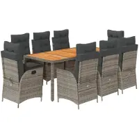 vidaXL 9-tlg. Garten-Essgruppe mit Kissen Grau Poly Rattan