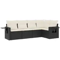 vidaXL 5-tlg. Garten-Sofagarnitur mit Kissen Schwarz Poly Rattan