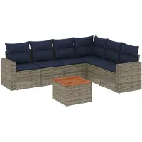 vidaXL 7-tlg. Garten-Sofagarnitur mit Kissen Grau Poly Rattan
