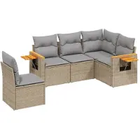 vidaXL 5-tlg. Garten-Sofagarnitur mit Kissen Beige Poly Rattan