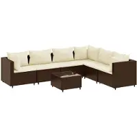vidaXL 7-tlg. Garten-Lounge-Set mit Kissen Braun Poly Rattan