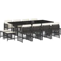 vidaXL 13-tlg. Garten-Essgruppe mit Kissen Schwarz Poly Rattan