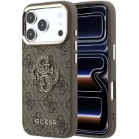 GUESS PU 4G Harz Metalllogo Hülle für iPhone 18 Pro Max Braun