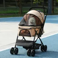 SUGIFT Hundewagen, Hundebuggy klappbar mit verstellbarem Verdeck & 2 Sicherheitsleinen, Stahl & Oxford-Gewebe, Hellbraun | 6,9 kg | 76,5 x 52 x 95 cm