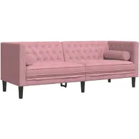 vidaXL Chesterfield-Sofa mit Nackenrollen 3-Sitzer Rosa Samt