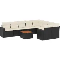 vidaXL 10-tlg. Garten-Sofagarnitur mit Kissen Schwarz Poly Rattan