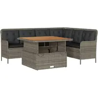 vidaXL 2-tlg. Garten-Sofagarnitur mit Auflagen Poly Rattan Grau