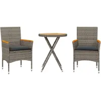 vidaXL 3-tlg. Bistro-Set mit Kissen Grau Poly Rattan & Akazienholz