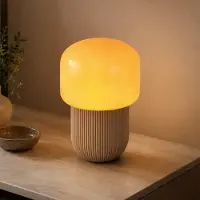 LumenXL Tischlampe Ledine mit amber Glas und geripptem Fuß - Taupe