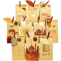 Papierdrachen DIY Ramadan Kalender zum Befüllen - für Kinder und Erwachsene - Bedruckte Kraftpapiertüten in braun - gold - zum Aufstellen und Dekorieren - Eid Mubarak - wiederverwendbar - Set 3