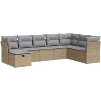 vidaXL 8-tlg. Garten-Sofagarnitur mit Kissen Beige Poly Rattan