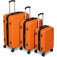 Amazon Basics Hartschalen-Koffer-Set (Klein + Mittel + Groß) - Erweiterbares ABS-Reisegepäck mit 4 Doppel-Spinnerrädern - Kratzfest und Leicht - Gebranntes Orange