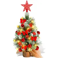 Yakimz Mini Weihnachtsbaum Künstliche Weihnachtsbäume Christbaum mit Weihnachtskugel, Kleine Schleife und LED-Lichtern 40cm