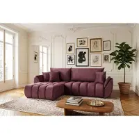 WFL GROUP Ecksofa 280x184 cm mit Schlaffunktion & Bettkasten – Bordeaux Samt – L-Sofa Universell Links/Rechts Montierbar, Schlafsofa mit Liegefläche 230x149 cm, inkl. 2 Rückenkissen & 3 Dekokissen